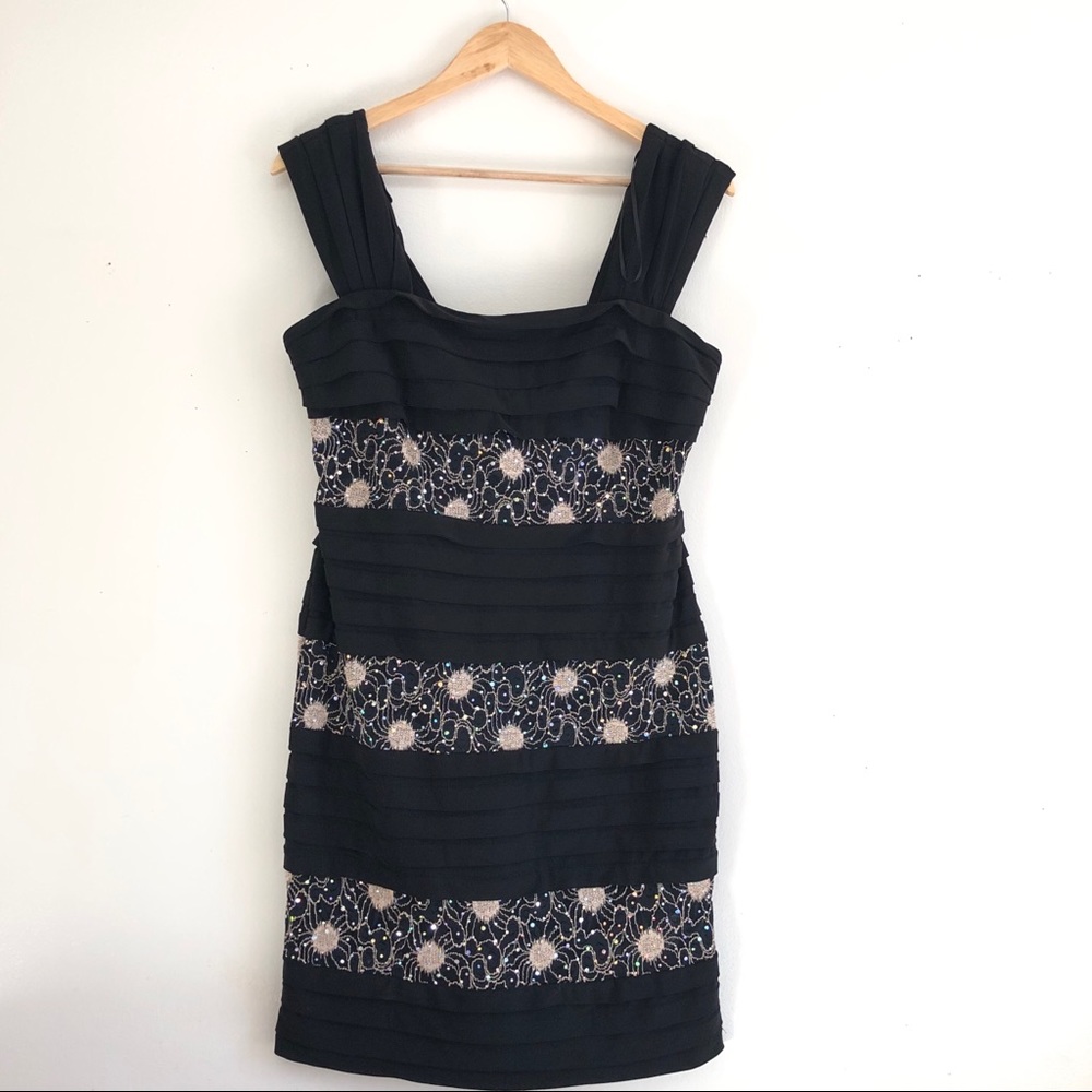 R & M Richards Fitted Little Black Ruffle Dress